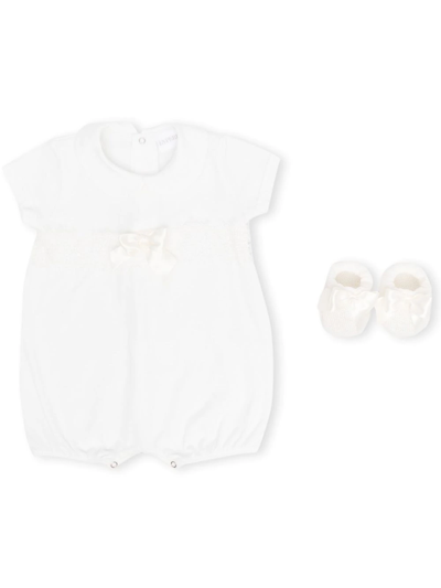 Shop La Perla Lace-trim Bow Babygrow Set In White