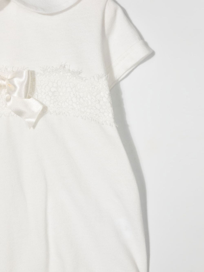 Shop La Perla Lace-trim Bow Babygrow Set In White