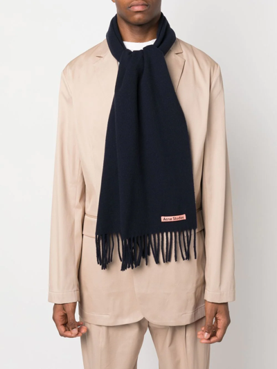 Shop Acne Studios Fringed Wool Scarf In Blue