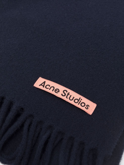 Acne Studios Womens Navy Blue Canada New Logo-embroidered Wool Scarf In Blue