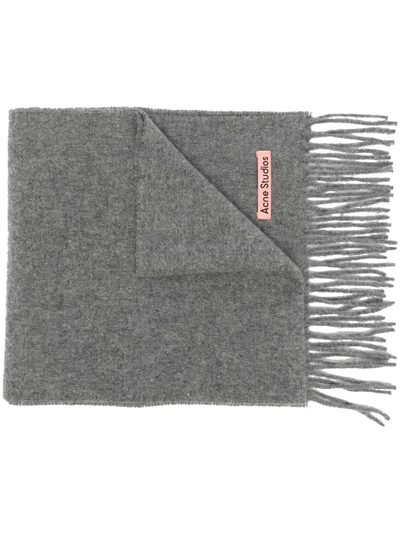 Shop Acne Studios Fringed Wool Scarf In Grey