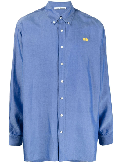 Shop Acne Studios Embroidered-logo Button-down Shirt In Blue