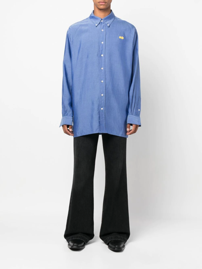 Shop Acne Studios Embroidered-logo Button-down Shirt In Blue