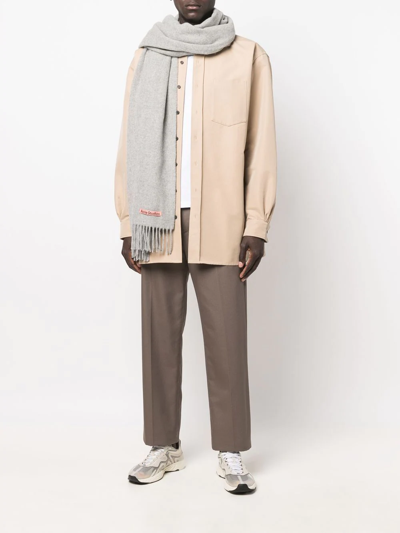 Acne Studios Logo-patch Frayed-edge Scarf In Grey