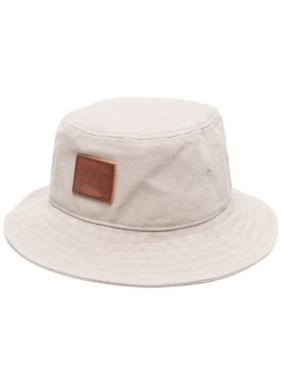 Shop Acne Studios Logo-patch Cotton Bucket Hat In Neutrals