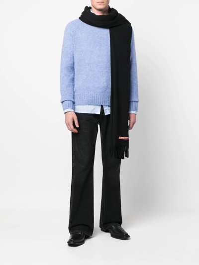 Acne Studios Logo-tag Frayed-edge Scarf In Black