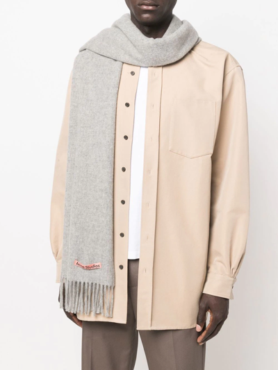 Shop Acne Studios Fringed Wool Scarf In Grey