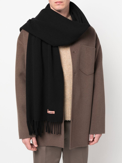 Shop Acne Studios Fringed Wool Scarf In Black