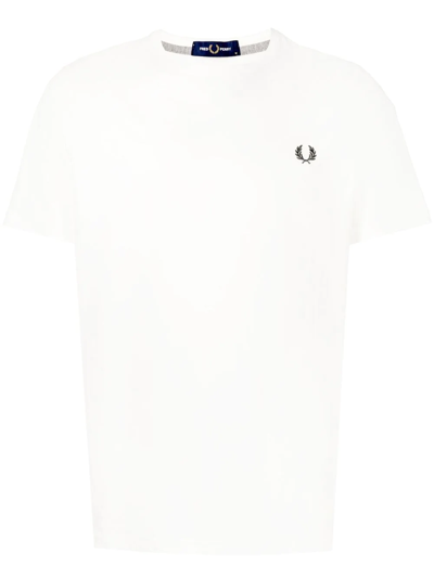 Shop Fred Perry Embroidered-logo Cotton T-shirt In White