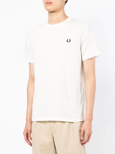 Shop Fred Perry Embroidered-logo Cotton T-shirt In White