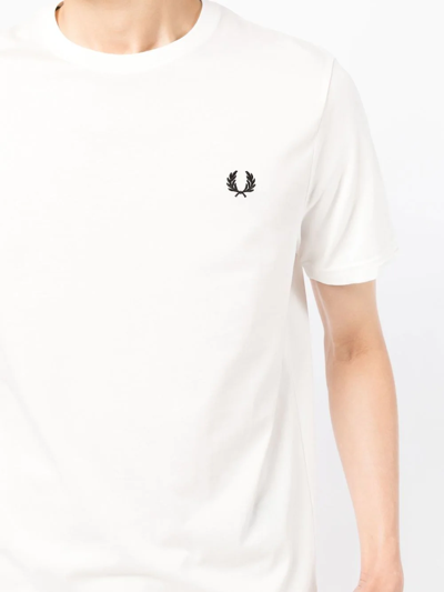 Shop Fred Perry Embroidered-logo Cotton T-shirt In White