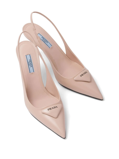 Shop Prada Logo-plaque Slingback Pumps In Pink