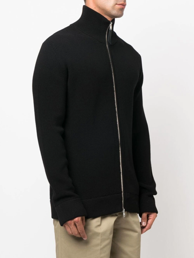 Shop Maison Margiela Ribbed Zip-up Cardigan In Black