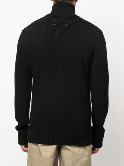 Shop Maison Margiela Ribbed Zip-up Cardigan In Black