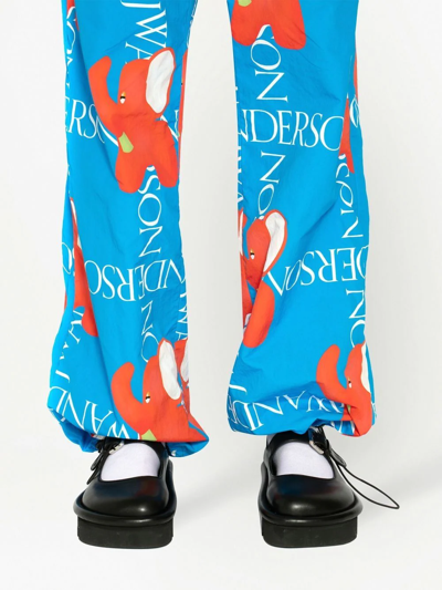 Jw Anderson Elephant & Logo-print Wide- Leg Pants In Blue
