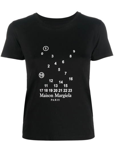 Shop Maison Margiela Numbers-motif Cotton T-shirt In Black