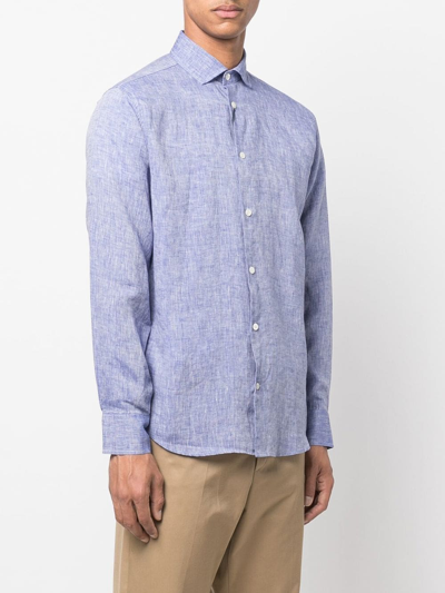 Shop Frescobol Carioca Melange-effect Linen Shirt In Blue