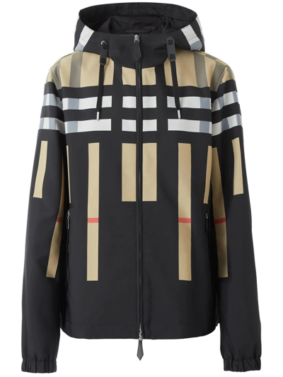 Shop Burberry Sliced-check Hooded Jacket In Black