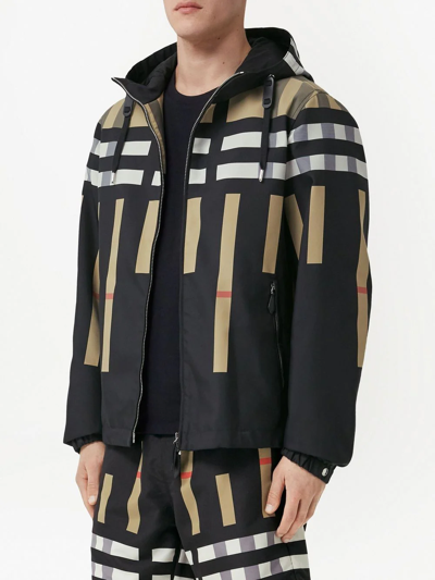 Shop Burberry Sliced-check Hooded Jacket In Black
