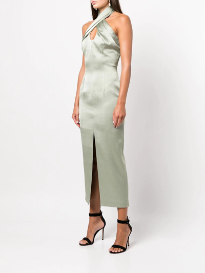 Shop Rasario Slit-detail Halterneck Dress In Green