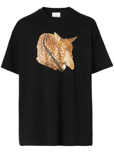 Shop Burberry Deer-print Cotton T-shirt In Black