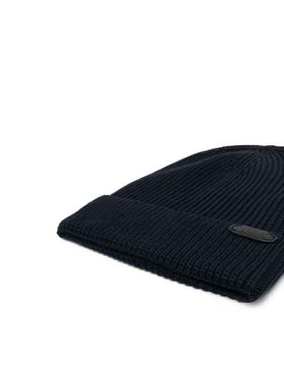 Brioni Ribbed Knit Beanie In Midnight Blue Wool In Blue