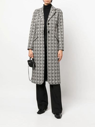 Marine Serre Monogram-pattern Single-breasted Coat In White
