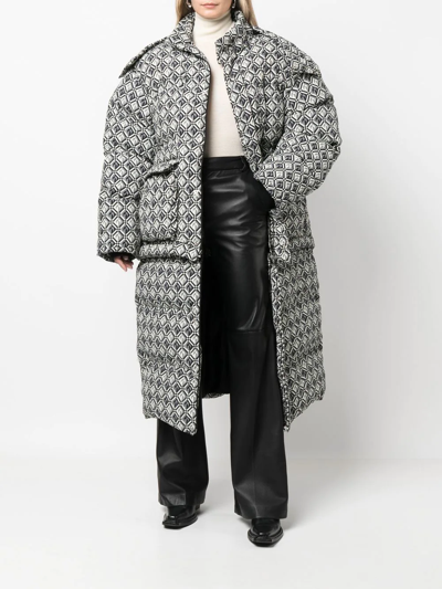 Shop Marine Serre Moon Diamond-pattern Oversized Puffer Coat In White