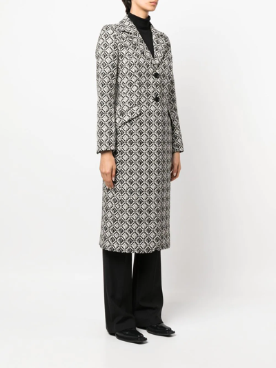 Marine Serre Monogram-pattern Single-breasted Coat In White
