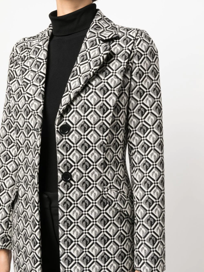 Marine Serre Monogram-pattern Single-breasted Coat In White