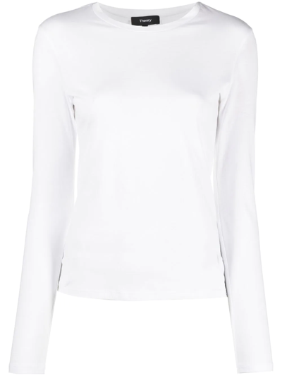 Theory Long-sleeved Cotton T-shirt In White