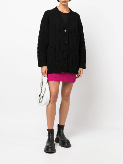 Prada V-neck Cable-knit Cardigan In Black