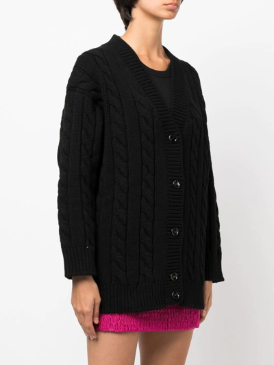 Prada V-neck Cable-knit Cardigan In Black