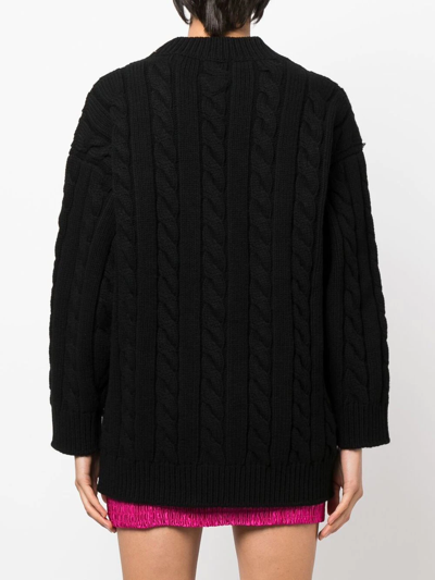 Prada V-neck Cable-knit Cardigan In Black