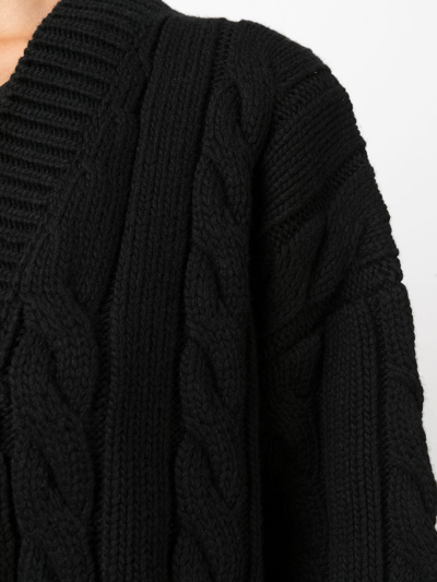 Prada V-neck Cable-knit Cardigan In Black