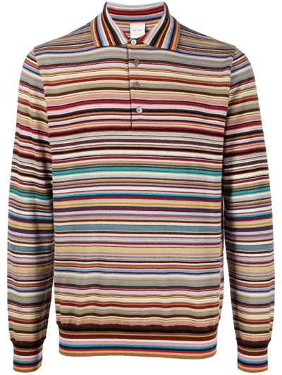 Shop Paul Smith Striped Long-sleeved Polo Shirt In Red