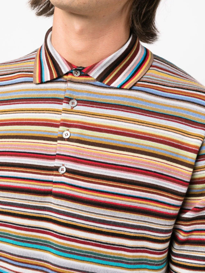 Shop Paul Smith Striped Long-sleeved Polo Shirt In Red