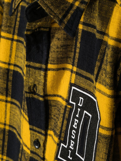 Shop Diesel Checked Logo-patch Shirt In Yellow
