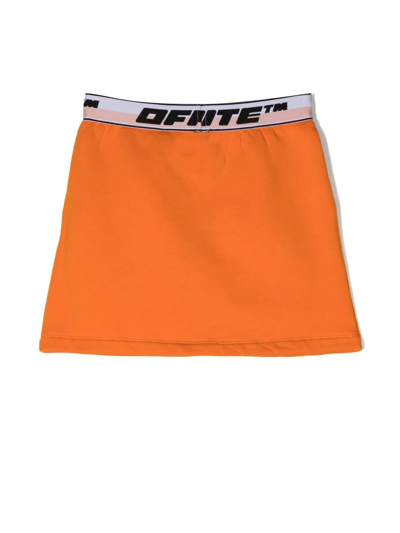 Shop Off-white Logo-waist Cotton Skirt In Orange