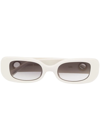 Linda Farrow Eyelet-embellished Oval-frame Sunglasses In White