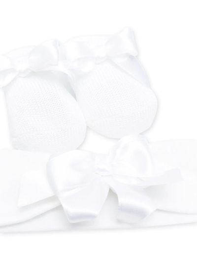 La Perla Bow-detail Booties & Head Band In White