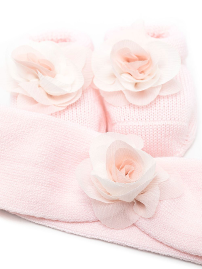 La Perla Floral-appliqué Booties & Headband Set In Pink