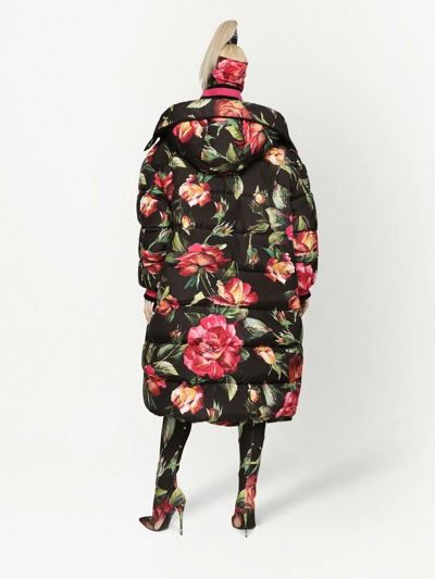 Dolce & Gabbana Floral-printed High-neck Long Coat In Black