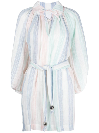 Shop Lisa Marie Fernandez Striped Linen Mini Dress In Multicolour
