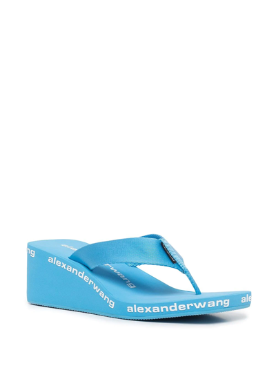Shop Alexander Wang Logo-print Thong-strap Sandals In Blue