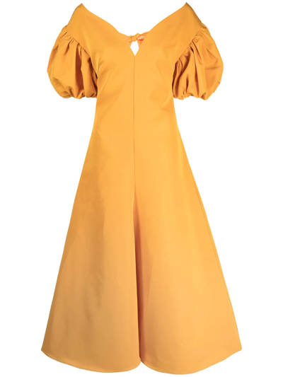 Shop Rosie Assoulin Short Puff Sleeves Gown In Yellow