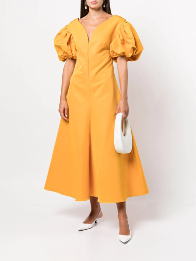 Shop Rosie Assoulin Short Puff Sleeves Gown In Yellow