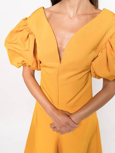 Shop Rosie Assoulin Short Puff Sleeves Gown In Yellow