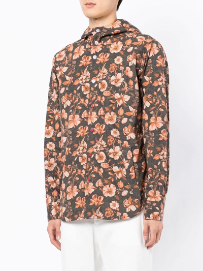 Shop Kiton Floral-print Hooded Jacket In Brown