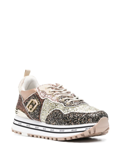 Shop Liu •jo Maxi Wonder Glitter Low-top Sneakers In Gold